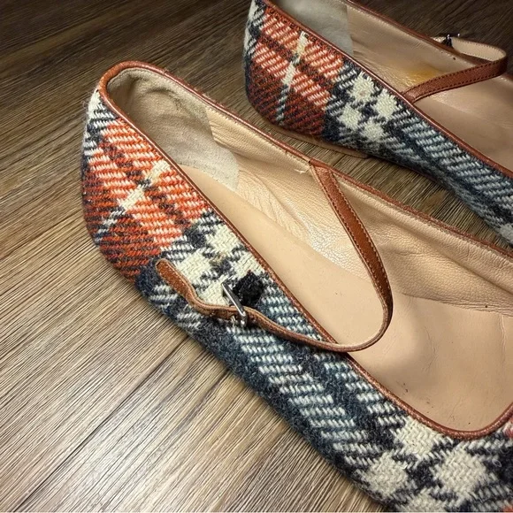 Kate Spade Plaid Mary Jane Flats Leather Trim 9.5 - Picture 5 of 12
